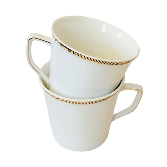 Vintage Seltmann Weiden Bavarian Gold Rimmed Porcelain Tea Cups Set Of Two - Picture 1 of 4